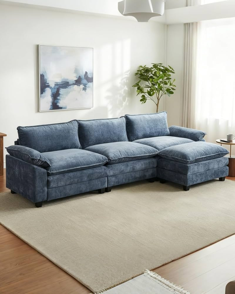 Karl Home Modular Deep Seat Sofa Couch with Ottoman, Chenille Sofa Sleeper Comfy Upholstered Furn... | Amazon (US)