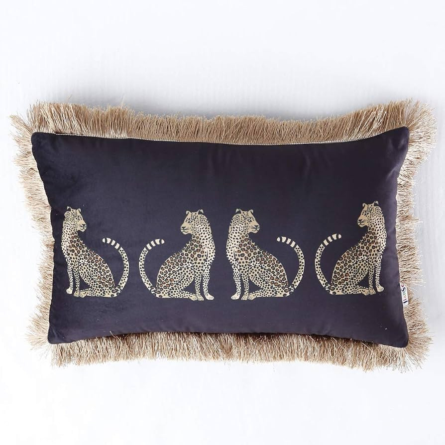 vctops Leopard Printed Throw Pillow Cover with Tassels Super Soft Velvet Animal Pattern Decorativ... | Amazon (US)