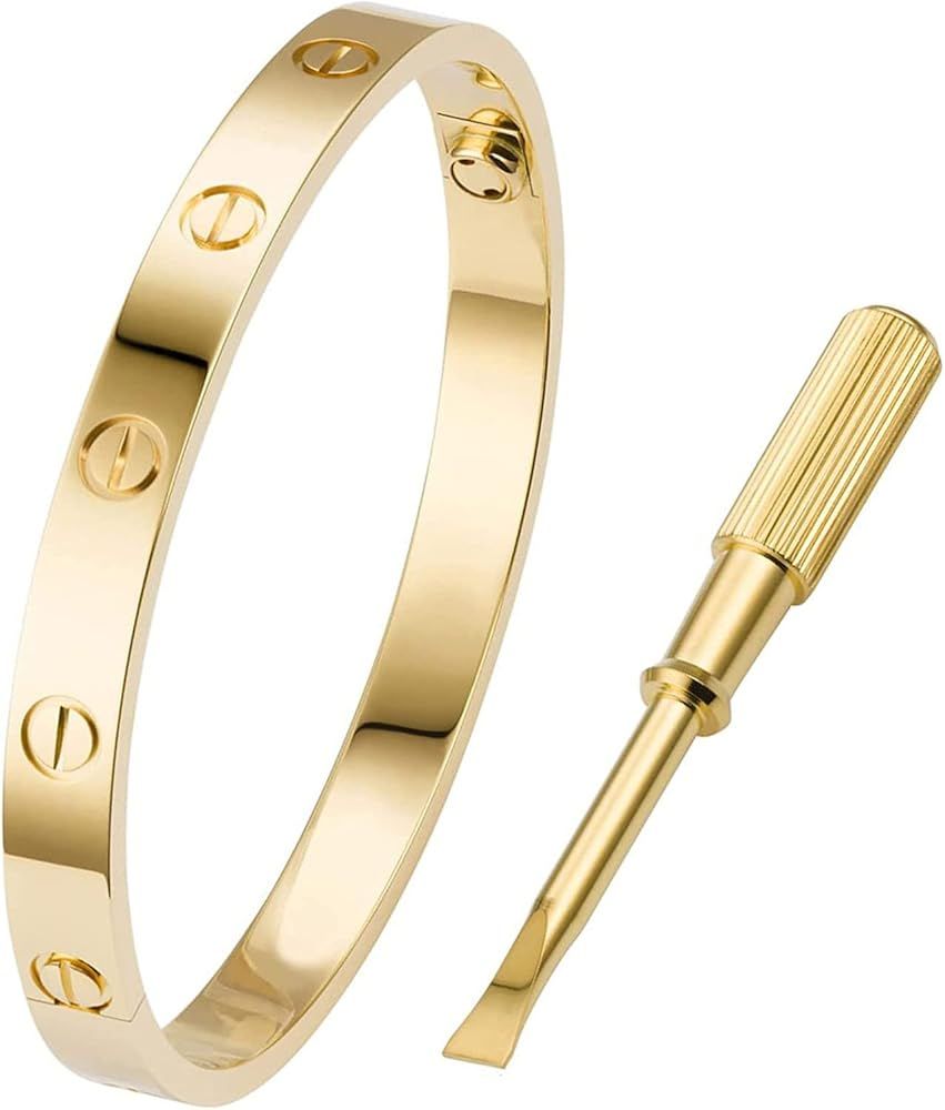 Love Bracelet with Screw Design Gold Plated Bracelets for Women Men Titanium Bangle Bracelet for Gir | Amazon (US)