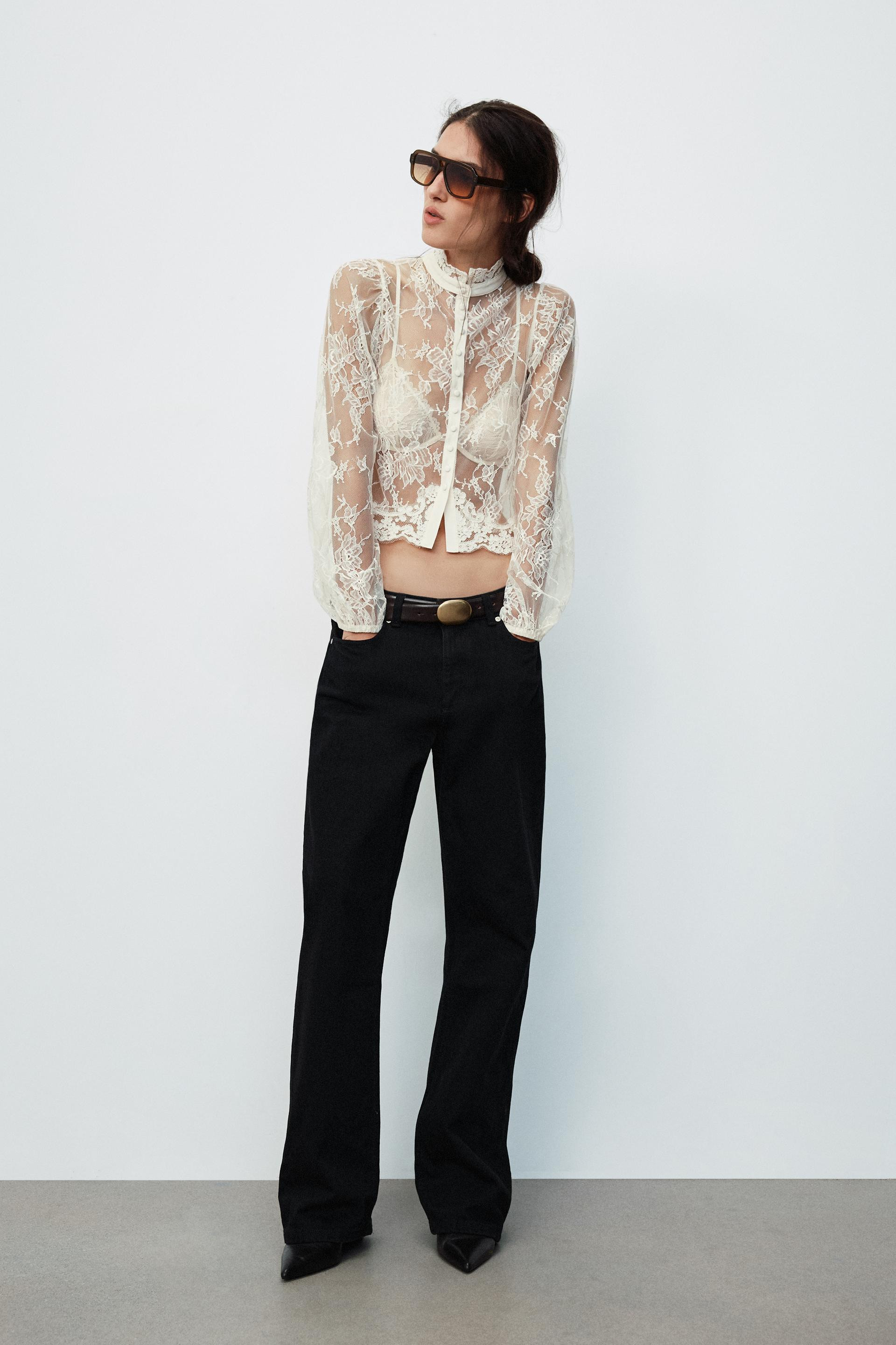 LACE BUTTON-FRONT TOP | Zara US