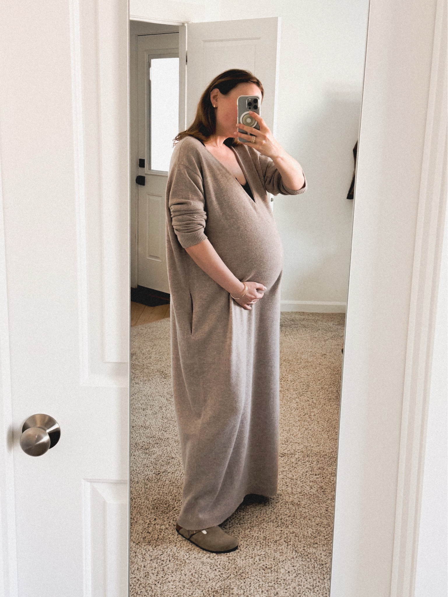 Nothing like a roomy sweater dress at the end of the last trimester (37 weeks) styled with a lace cami by  Intimissimi, H&M Mama leggings & Birkenstock Boston clogs. 
My oversized cashmere sweater dress is unavailable right now, similar style is available by Splendid on Amazon and Shopbop: Women's x Cella Jane Sweater Dress
$20 sweater dress: Old Navy Fit & Flare Ribbed Maxi Dress
Gorgeous quality, 100% wool dress: Other Stories Puff-Sleeve Wool Midi Dress
Super stylish hooded sweater dress: Cos hooded merino wool dress. 

#LTKSeasonal #LTKBump #LTKStyleTip