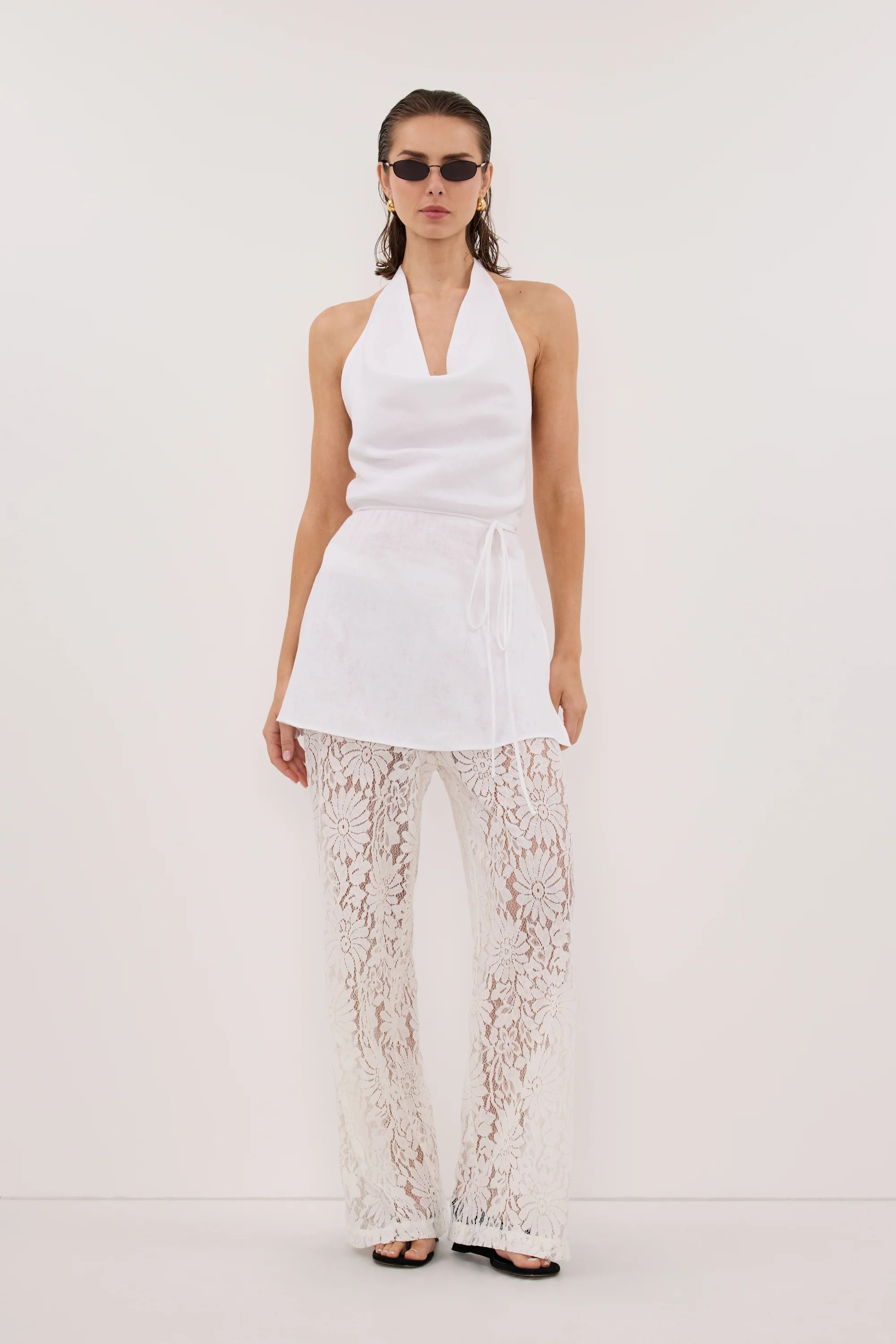 HAYLEE WHITE LINEN COWL TOP | DISSH