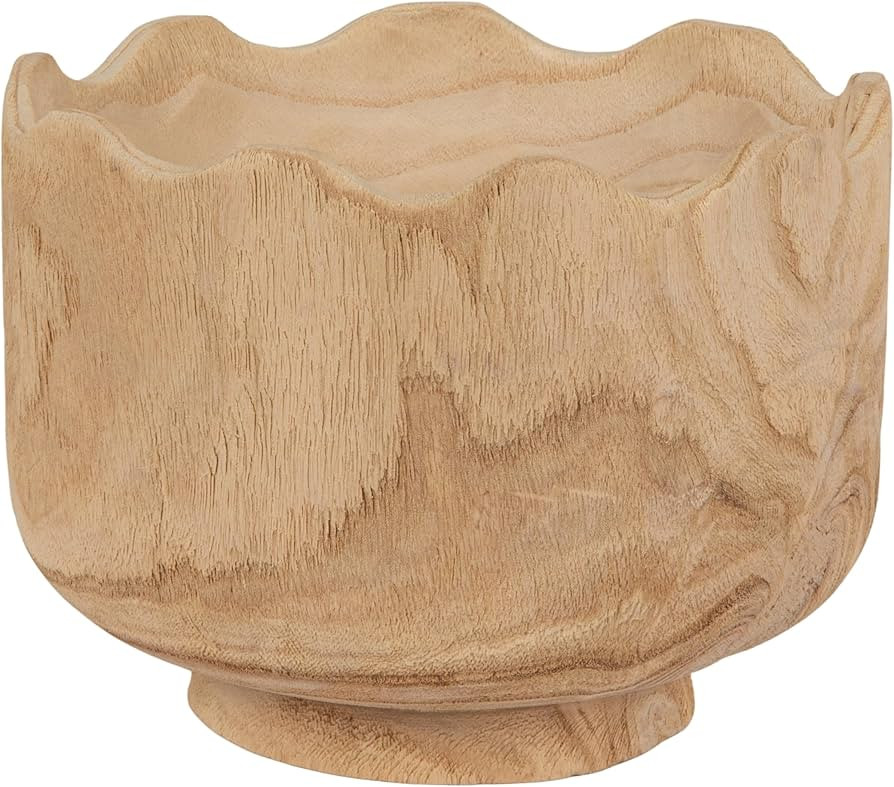 Creative Co-Op Tall Scalloped Edge Paulownia Wood Decorative Bowl, Natural Finish | Amazon (US)