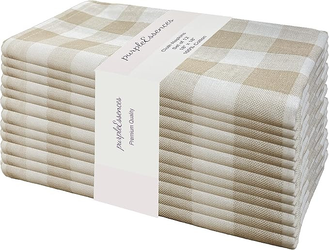 PurpleEssences Set of 12 Buffalo Check Gingham Plaid Cloth Napkins (18X18Inches) 100% Cotton Ever... | Amazon (US)