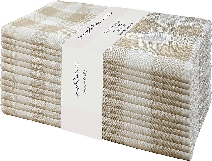 PurpleEssences Set of 12 Buffalo Check Gingham Plaid Cloth Napkins (18X18Inches) 100% Cotton Ever... | Amazon (US)