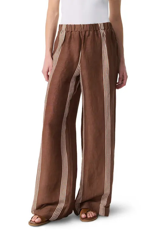rag & bone Olivia Stripe Linen & Silk Pants in Brown Stripe at Nordstrom, Size Large | Nordstrom