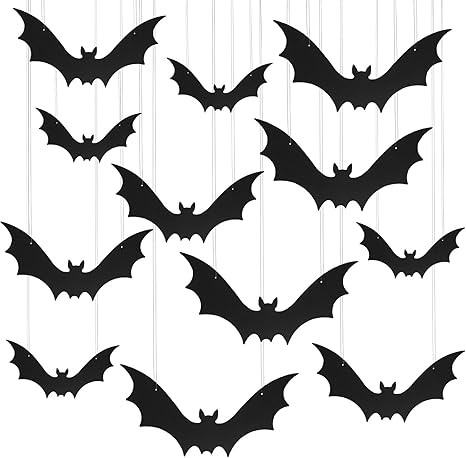 Halloween Plastic Bats, 12PCS Black Hanging Bats Lifelike Spooky Bats for Outdoor Graden Yard Hal... | Amazon (US)