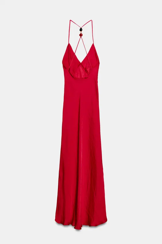 BEADED SATIN EFFECT MIDI DRESS | Zara US