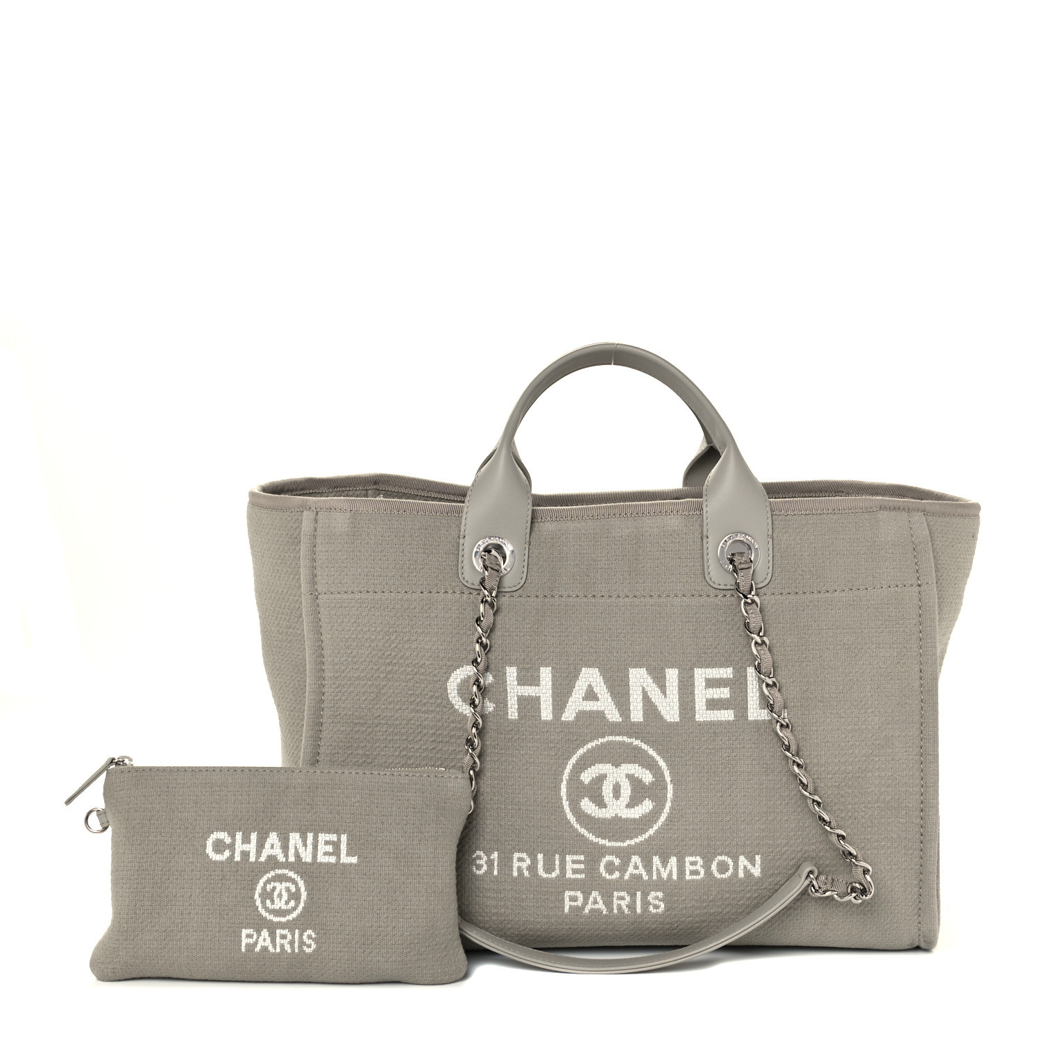 CHANEL Mixed Fibers Medium Deauville Tote Grey | FASHIONPHILE | Fashionphile