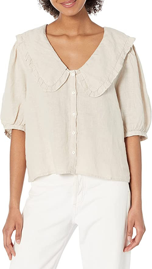 Velvet by Graham & Spencer Women's Carah Woven Linen Oversized Peter Pan Collar Blouse | Amazon (US)