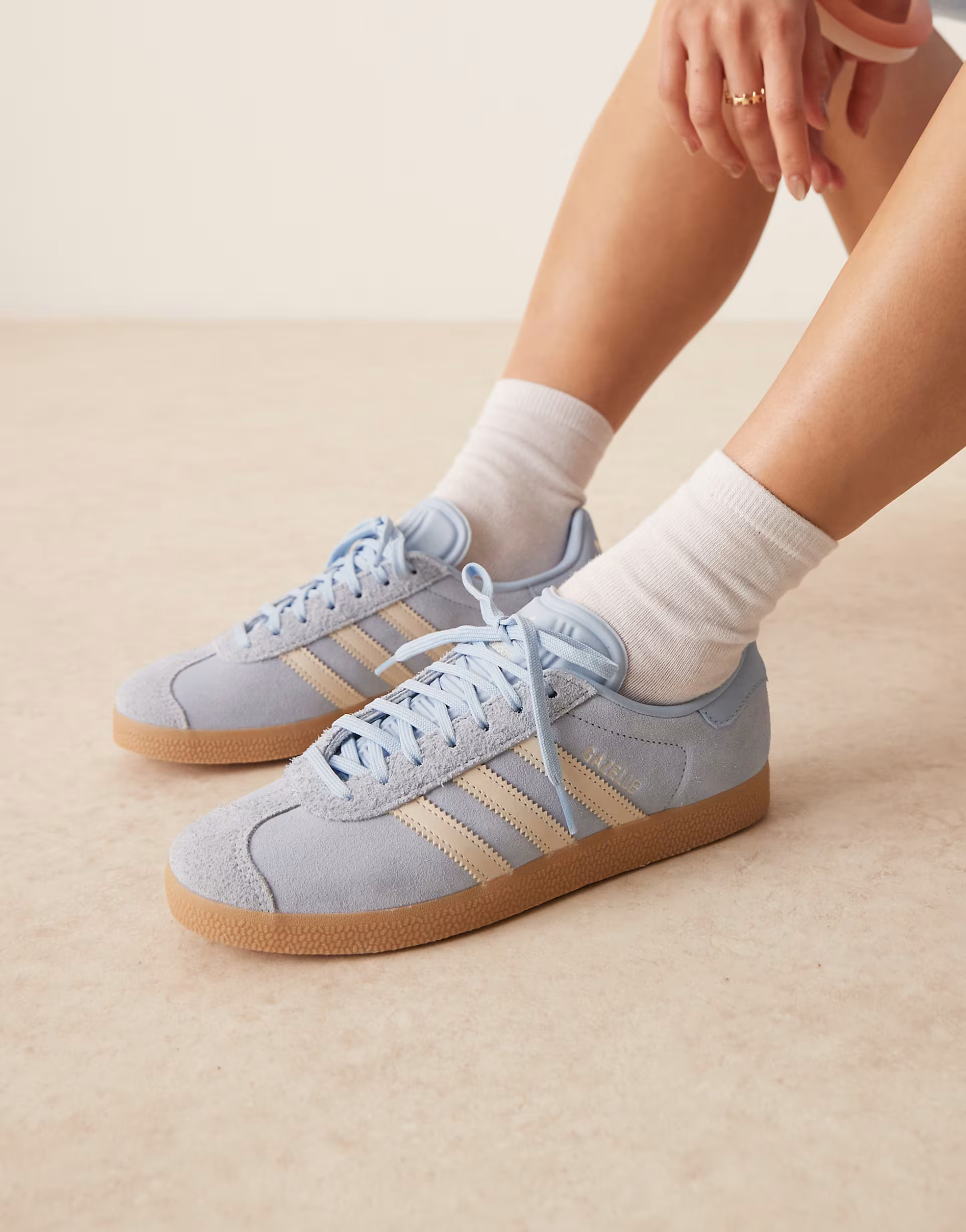 adidas Originals Gazelle Indoor trainers in blue and cream | ASOS (Global)