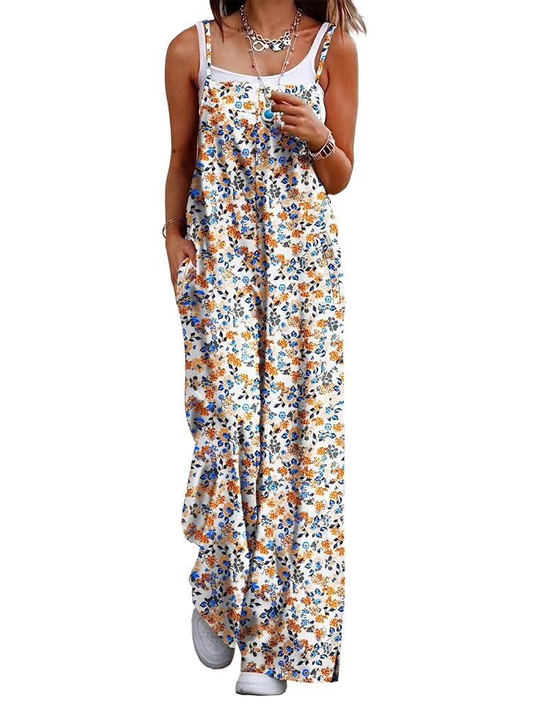 YESNO Women's Summer Boho Casual Jumpsuits Wide Leg Overalls Floral Print Baggy Rompers with Pock... | Amazon (US)