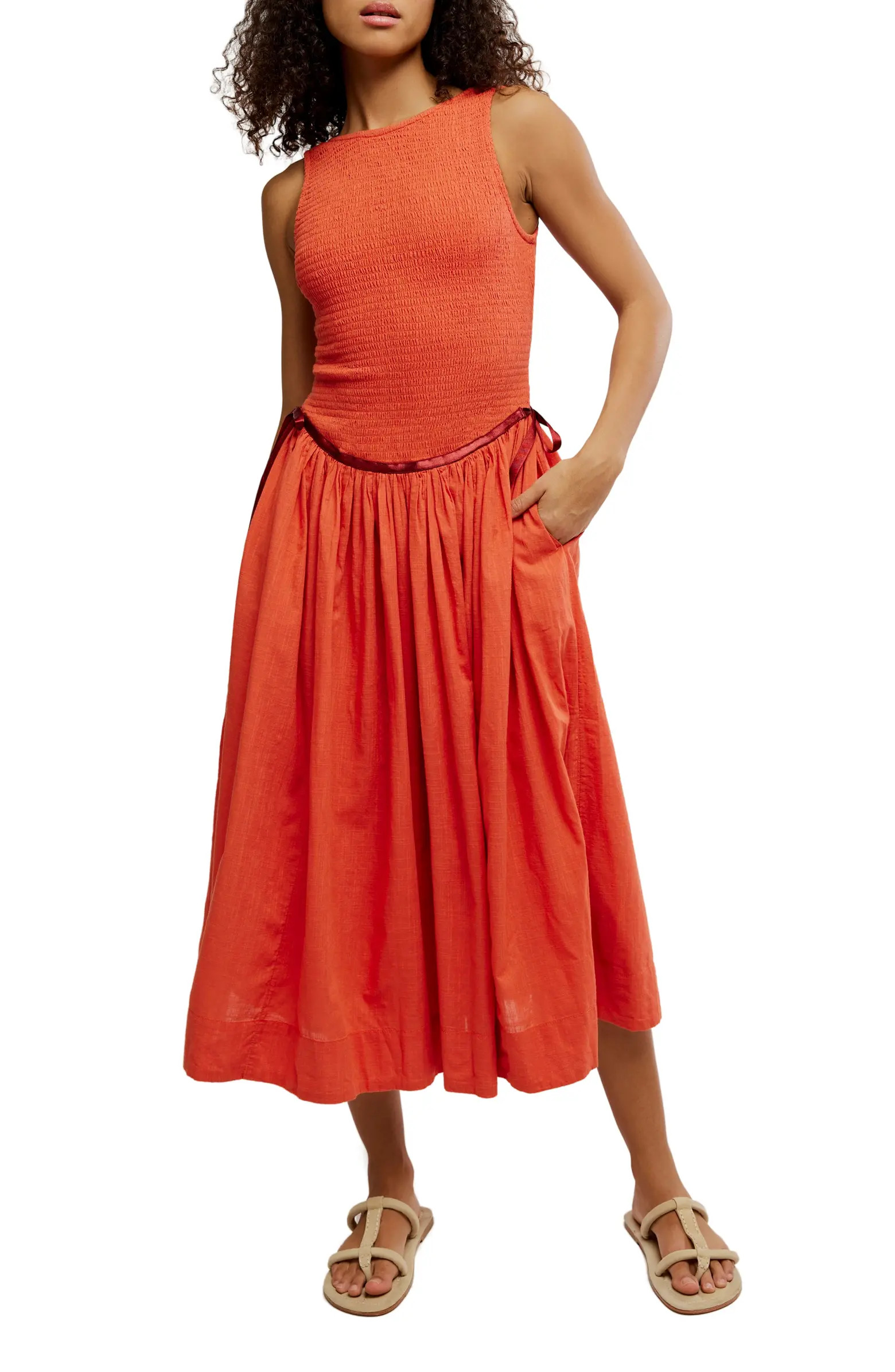 Nightingale Smocked Bodice Midi Sundress | Nordstrom Rack