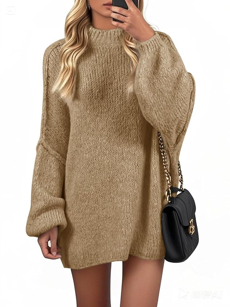 Wenrine Womens Oversized Sweater Dress Casul Puff Long Sleeve Fall Chunky Knit Loose Tunics Pullo... | Amazon (US)