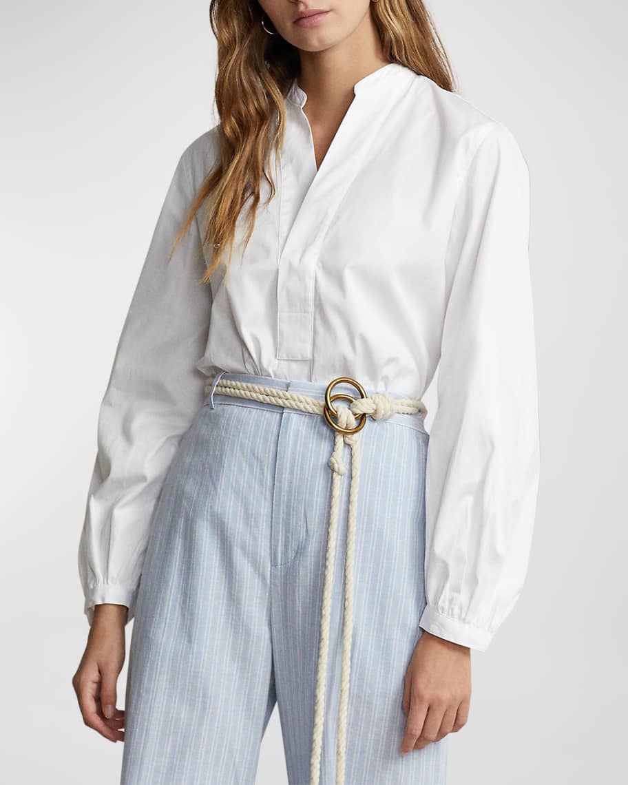 Polo Ralph Lauren Boxy-Fit Cotton Blouson-Sleeve Shirt | Neiman Marcus