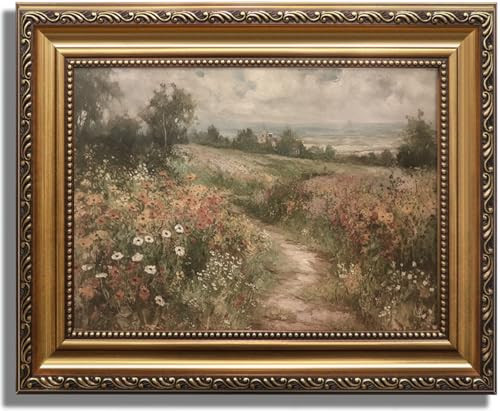 KBKBART Gold Framed Canvas Wall Art for Living Room, Vintage Countryside Wildflower Field Painting Farmhouse Decor, Retro Nature Wilderness Canvas Art Prints for Wall Decor, Rustic Landscape Wall Decor for Bathroom, Bedroom Living Room, Vintage Art Wall Decor(9"x12") | Amazon (US)