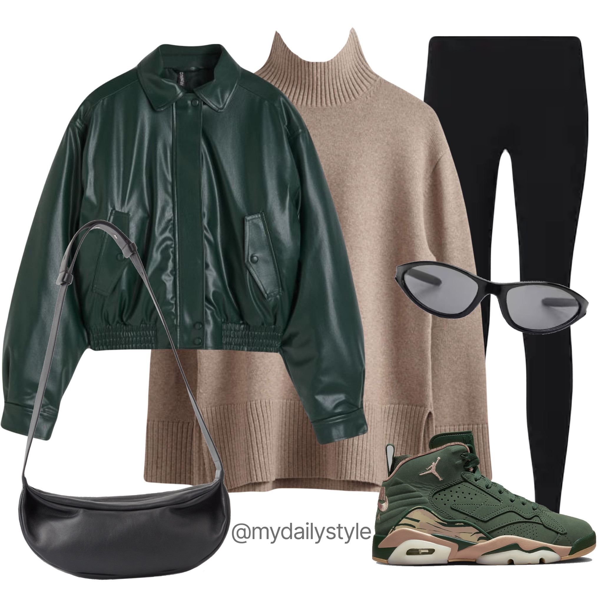 Styling stunning deep green H&M coated jacket 💚🖤padded jacket, Uniqlo HEATTECK ultra warm leggings, Mango Heritage sunglasses, Jumpman MVP Nike women’s shoes, beige oversized turtleneck merino knit jumper,  leather crossbody bag. Winter inspo outfit ideas, Airport outfit, casual street style, sporty look

#LTKshoecrush #LTKMostLoved #LTKstyletip