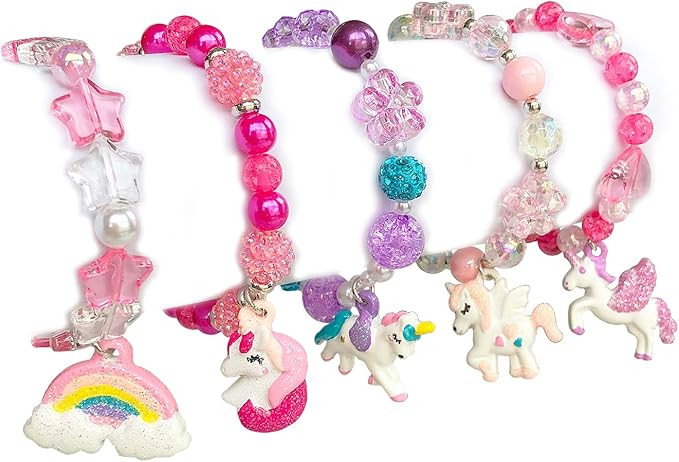 ELEMIRSA 5pcs Little Girl Bracelet Kids Unicorn Bracelets Girl Unicorn Party Favor Pretend Play B... | Amazon (US)