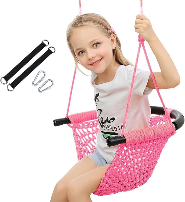 Hand-Knitting Toddler Swing, Swing for Kids with Adjustable Ropes, Heavy Duty Rope Play Secure Ch... | Amazon (US)