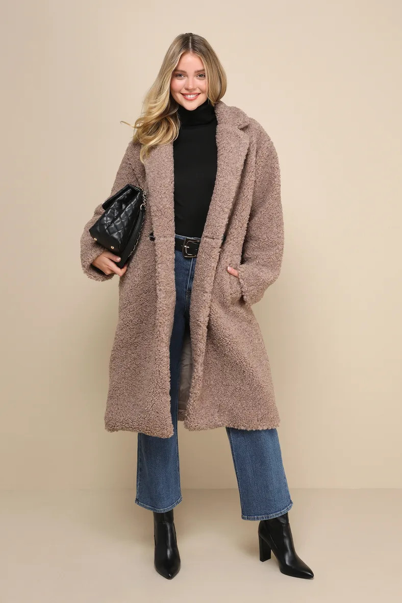 Amazing Comfort Taupe Shearling Long Coat | Lulus