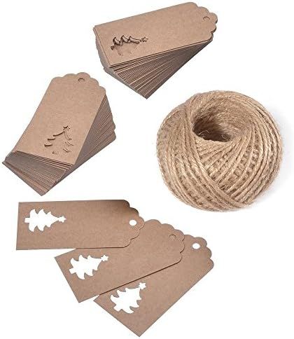 100 Pcs Kraft Paper Hollow Christmas Tree Gift Tags with String Christmas Wrapping Tags Blank Brown  | Amazon (US)