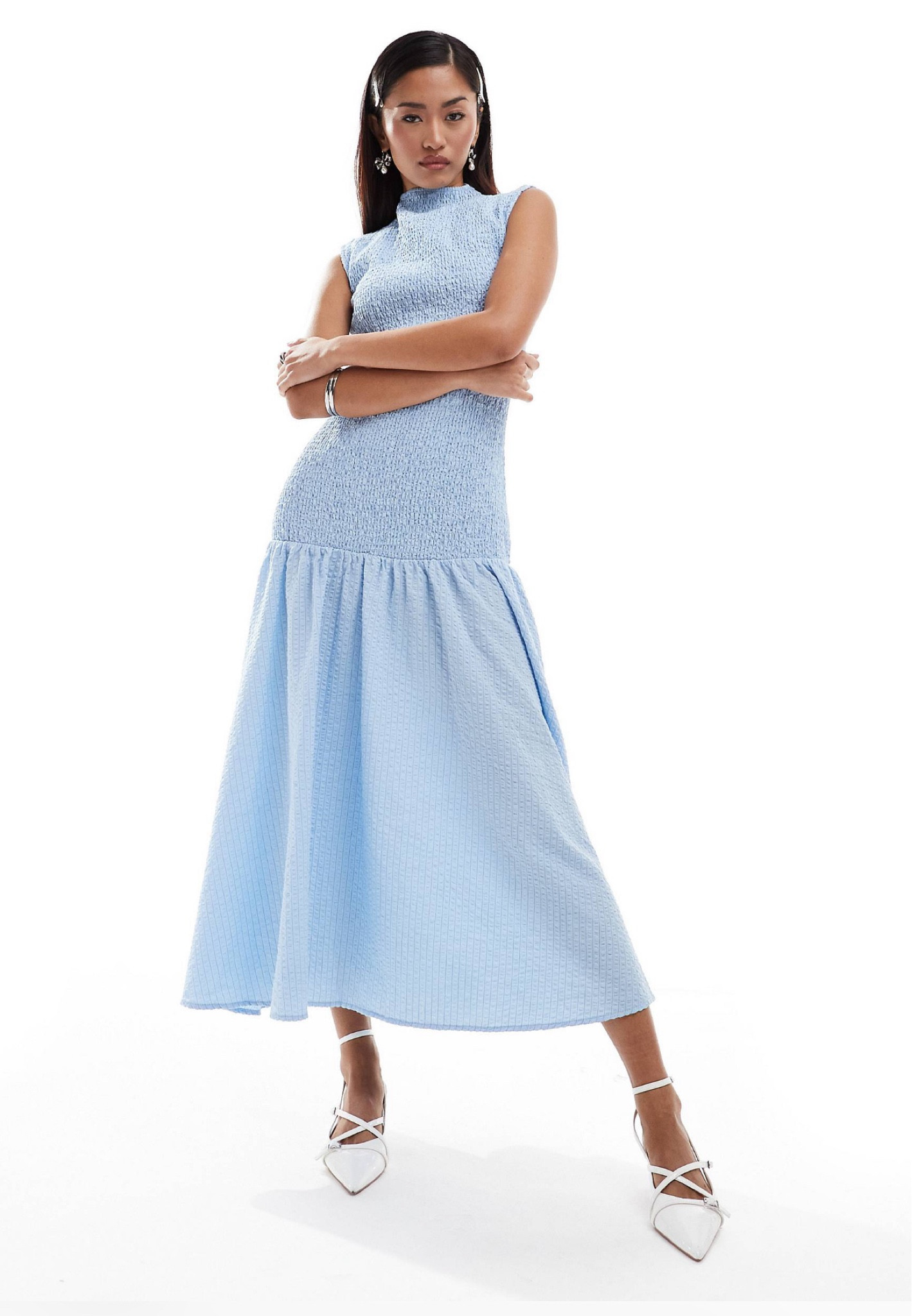 DROP HEM MIDI DRESS IN BLUE