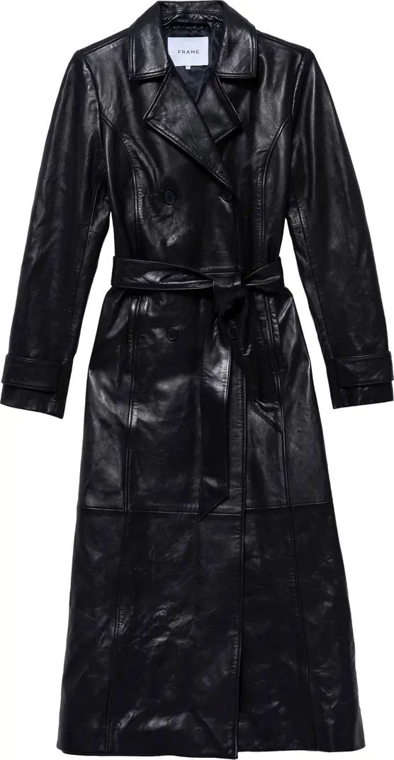 FRAME Double Breasted Tie Waist Leather Trench Coat | Nordstrom | Nordstrom