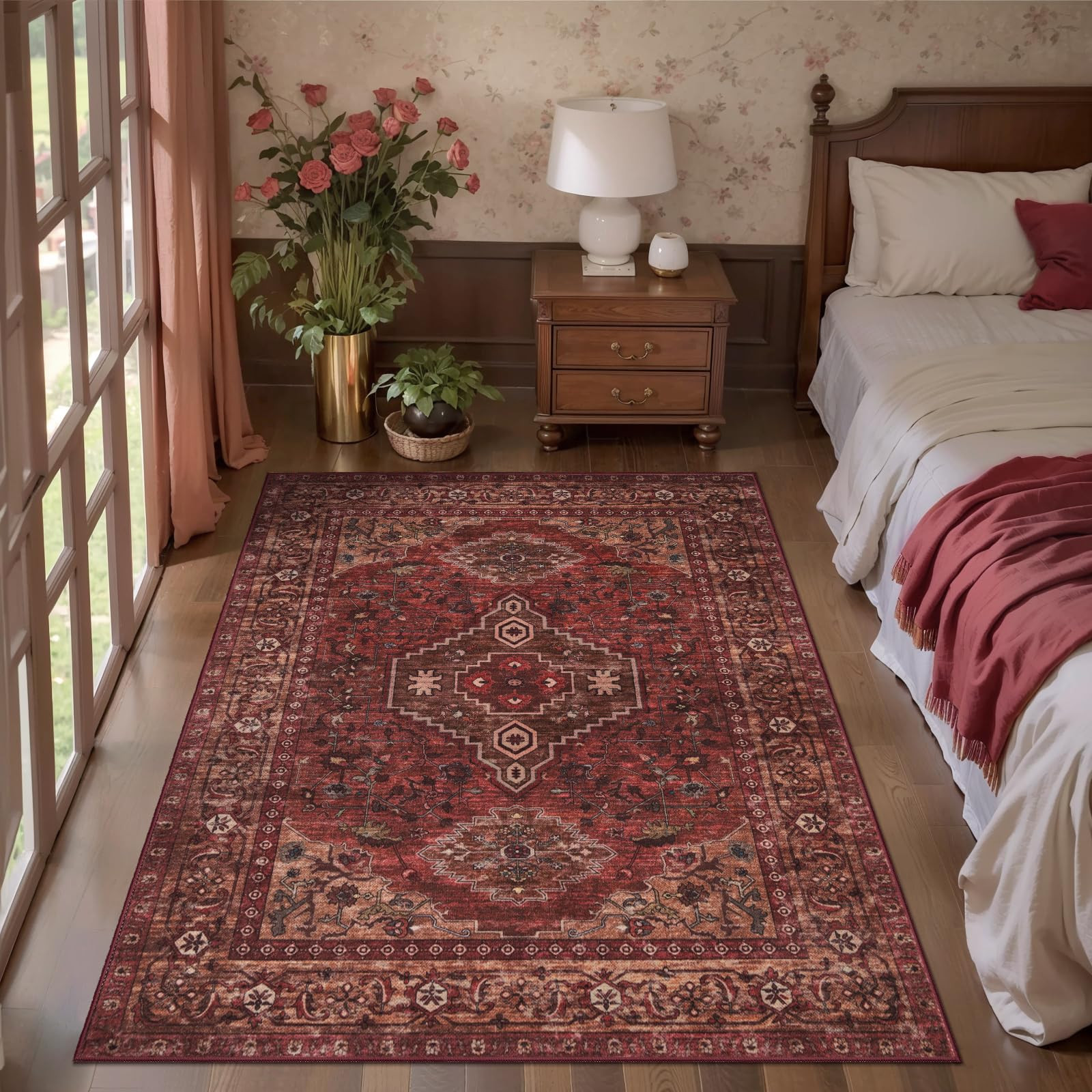Tangsoo 3x5 Washable Rugs Oriental Area Rug, Vintage Non Slip Indoor Accent Rug, Print Distressed... | Amazon (US)