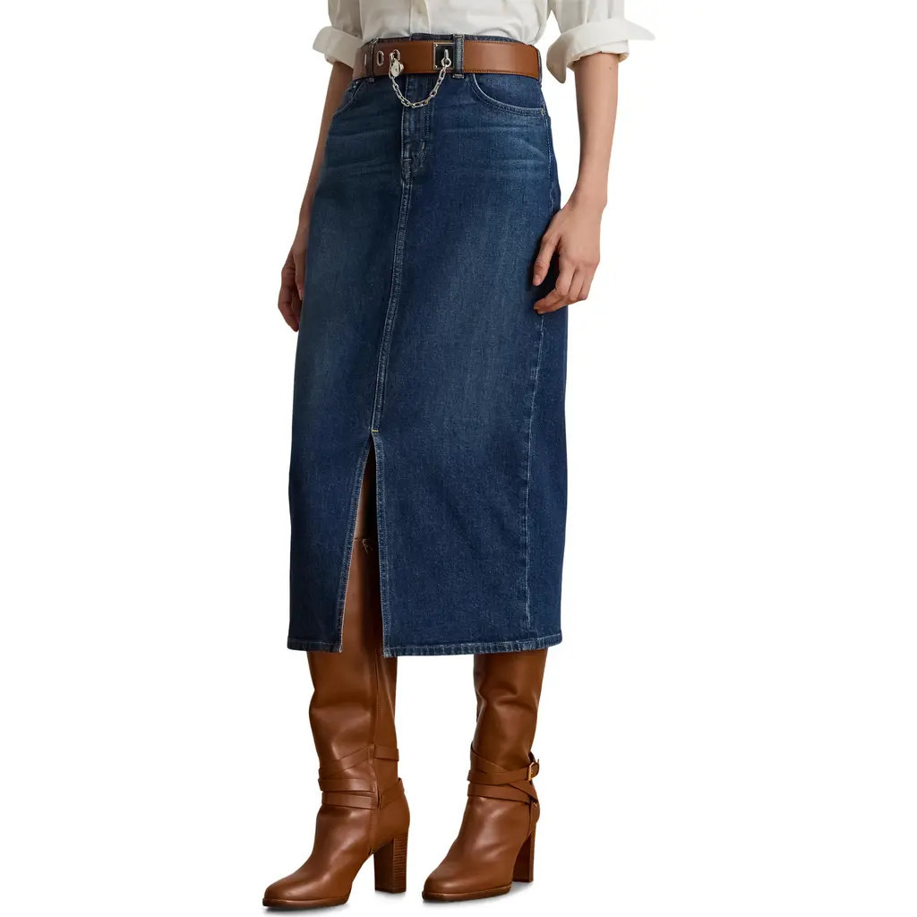 Lauren Ralph Lauren Mahlan Denim Midi Skirt in Atecco Wash at Nordstrom, Size 0 | Nordstrom
