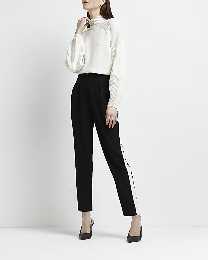 Black side stripe tapered trousers | River Island (UK & IE)