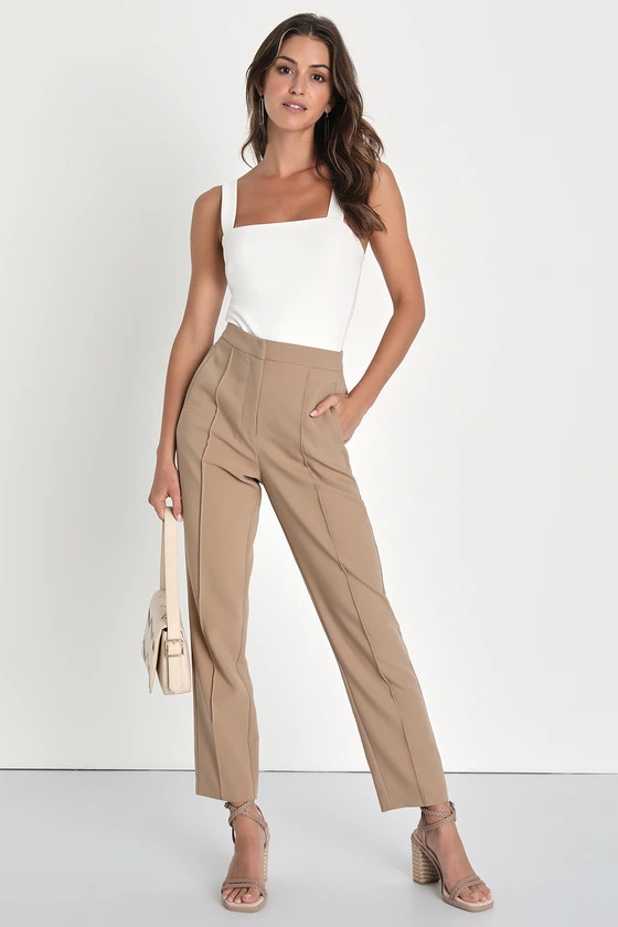 Chic Business Khaki High-Waisted Trouser Pants | Lulus
