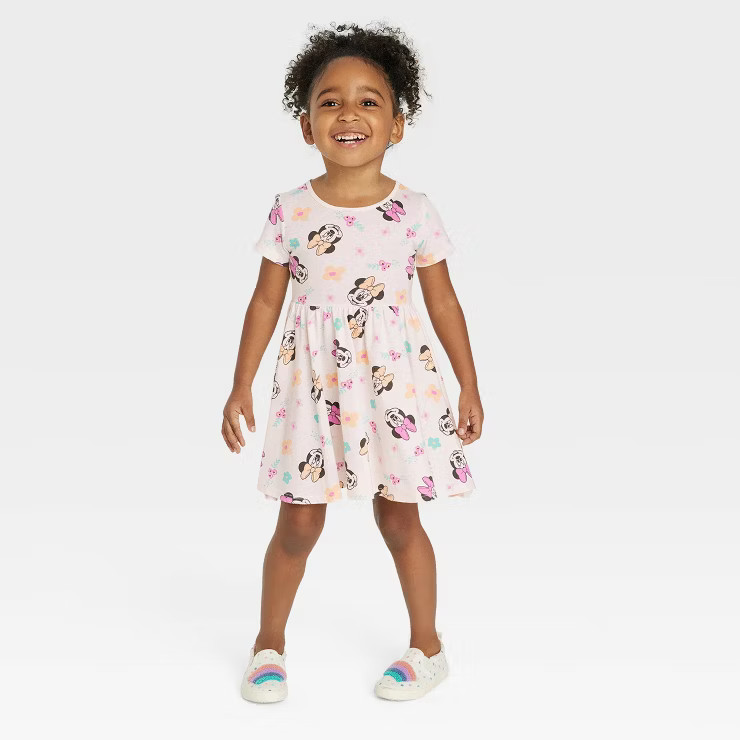 Toddler Girls' Disney Mickey Mouse Printed Skater Dress - Cream | Target
