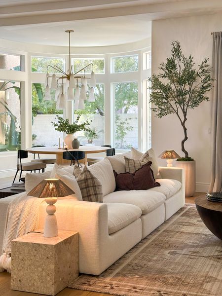 Living room 

Tree, couch, rug, lamps, chandelier, dining chairs 

#LTKhome #LTKfamily #LTKstyletip