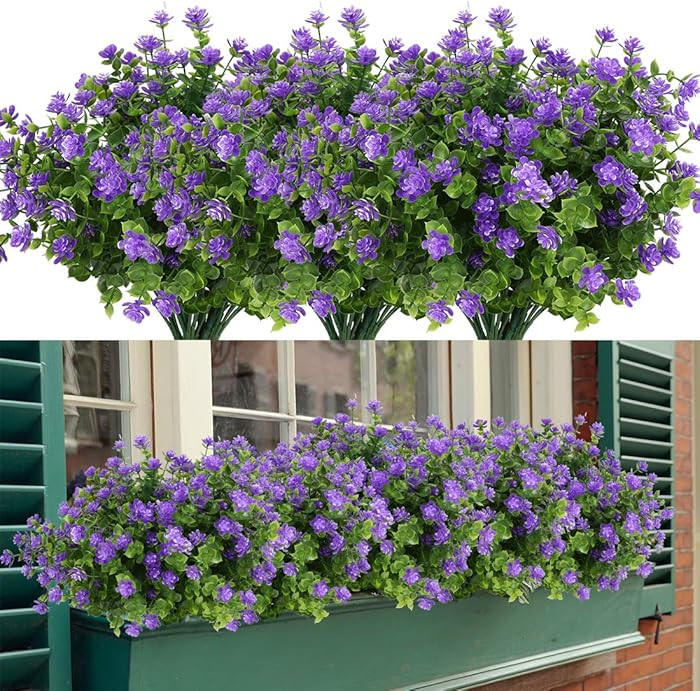 6 Bundles Artificial Flowers, Fake Artificial Greenery UV Resistant No Fade Faux Plastic Plants f... | Amazon (US)