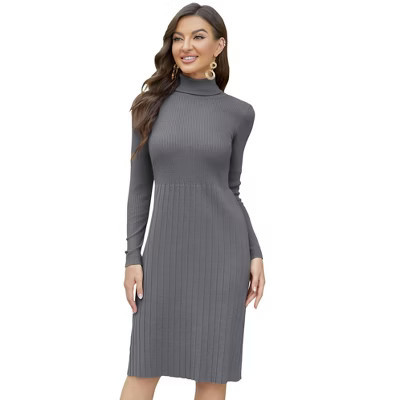 BLUEMING Womens Turtleneck Sweater Dress Slim Fit Long Sleeve Bodycon Ribbed Knit Midi Sweater Dress, dark grey - S | Target