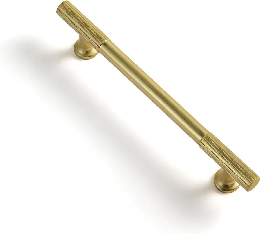 Goo-Ki Brushed Brass Zinc Alloy Cabinet Handles - 5.03''(128mm) Hole Center Striped Decorations C... | Amazon (US)