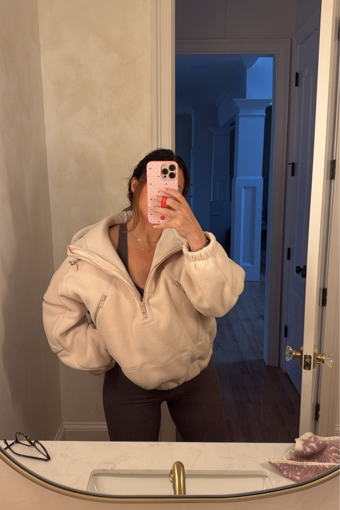 Free people pullover - small (oversized!!) 
beyond yoga jumpsuit - medium - this color is  grey - I have it in black and brown too! Loopy phone case code GBCLARK. 
Cozy postpartum fit 

#LTKSeasonal #LTKBump #LTKStyleTip