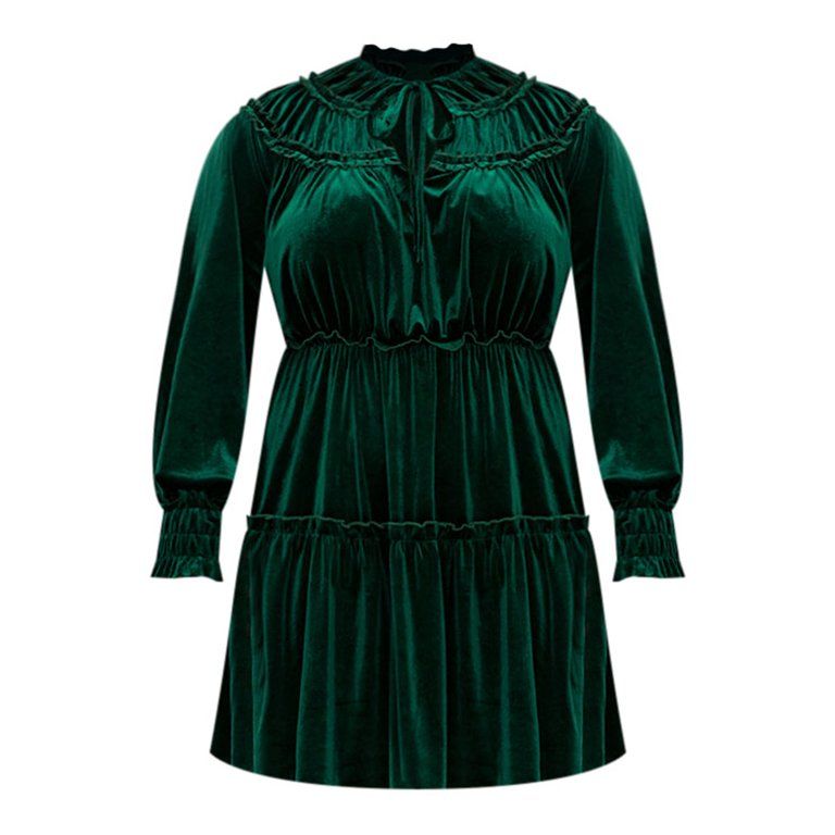 ELOQUII Elements Women's Plus Size Velvet Dress with Ruffle Yoke - Walmart.com | Walmart (US)