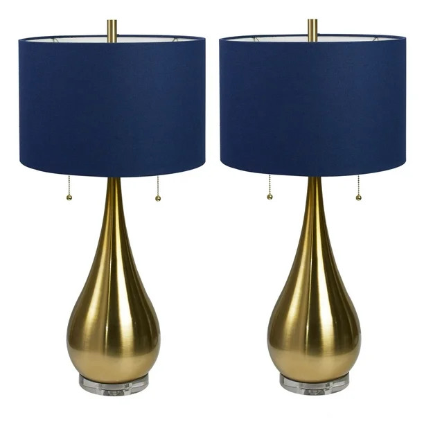 ANTIQUE BRASS TEARDROP DOUBLE PULL CHAIN TABLE LAMP W/ NAVY SHADE - Walmart.com | Walmart (US)