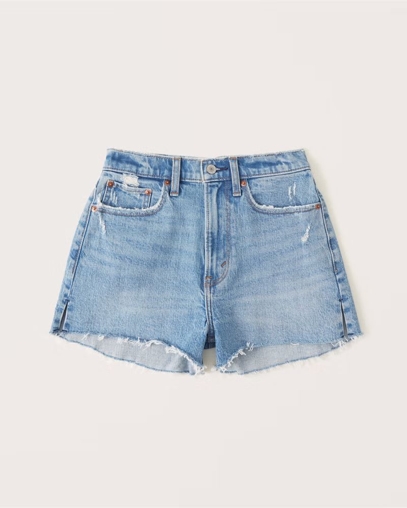 Abercrombie & Fitch Women's Curve Love High Rise Mom Shorts in Medium Light Wash - Size 34 | Abercrombie & Fitch (US)