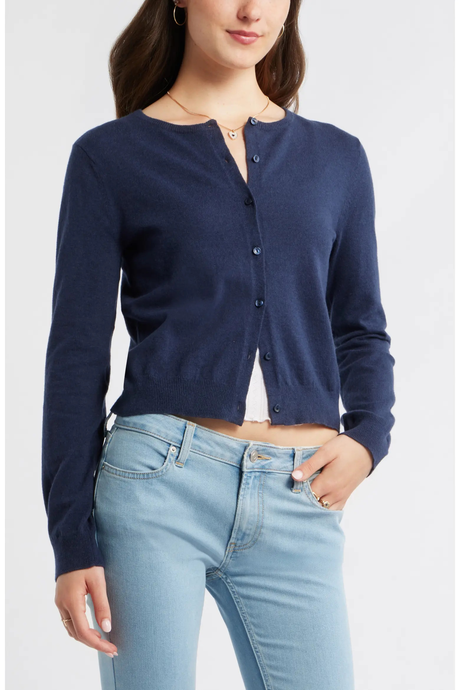 Crewneck Cotton Blend Cardigan (Women) | Nordstrom | Nordstrom