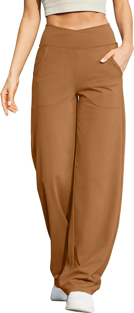 G4Free EverGoing - Pantalones de pierna ancha para mujer, holgados, con bolsillos, elásticos, in... | Amazon (US)