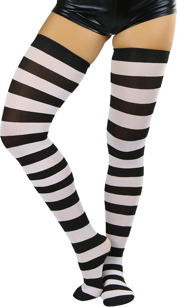 ToBeInStyle Women’s Vibrant Horizontal Wide Striped Thigh High Stockings | Amazon (US)