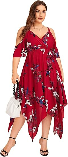 Milumia Women's Plus Size Cold Shoulder Tropical Floral Slit Summer Maxi Dress | Amazon (US)