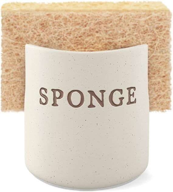 Kook Ceramic Sponge Holder, Speckled Stoneware Caddy, Countertop Soap and Scrub Rest, Rustic Farm... | Amazon (US)