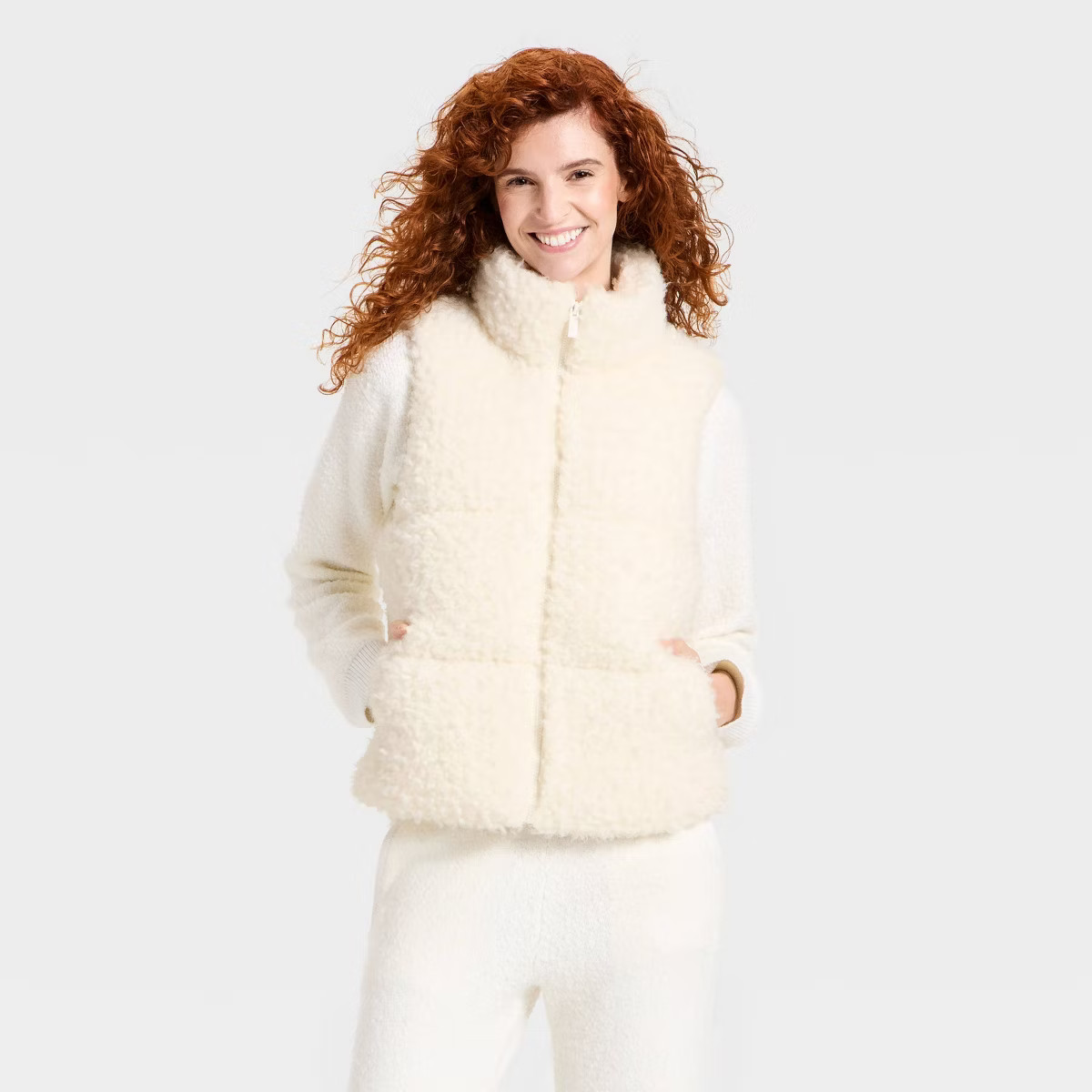 Women's Cozy Alpine Faux Shearling Puffer Vest - Universal Thread™ Cream | Target