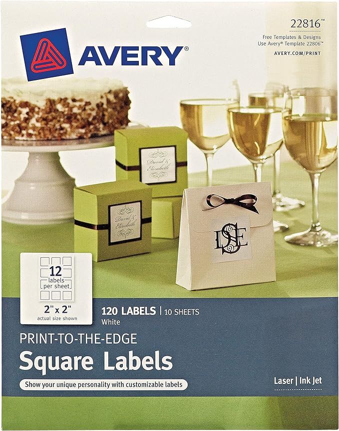 Avery Printable Square Labels - Great for Jar Labels, Sure Feed, 2" x 2", 120 Blank White Labels ... | Amazon (US)