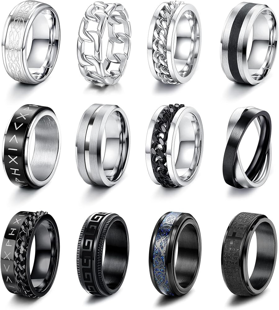 JeryWe 12PCS Stainless Steel Band Rings for Men Women Fidget Spinning Chain Ring Fidget Ring Anxi... | Amazon (CA)