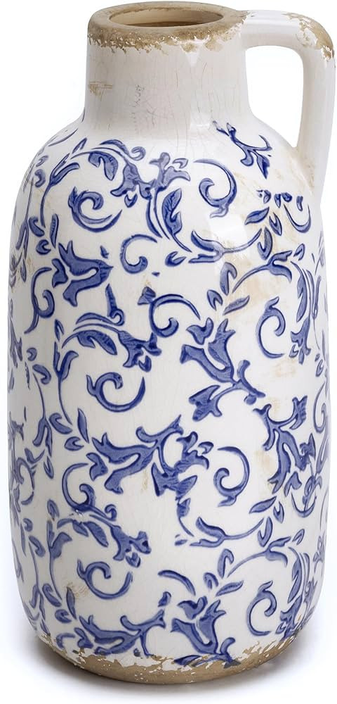 VICTOR & TERESA Blue and White Ceramic Vase for Flowers, Rustic Vase Home Decor for Pampas Grass,... | Amazon (US)