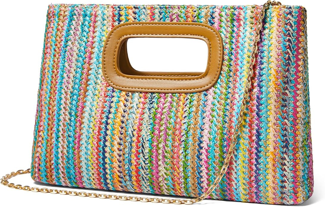 Top Handle Straw Clutch for Women, Raffia Woven Shoulder Crossbody Evening Handbag with Gold Chai... | Amazon (US)